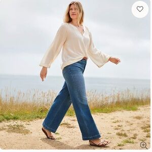 Lands' End Women's High Waist Wide-Leg Jeans in Dark Blue Denim